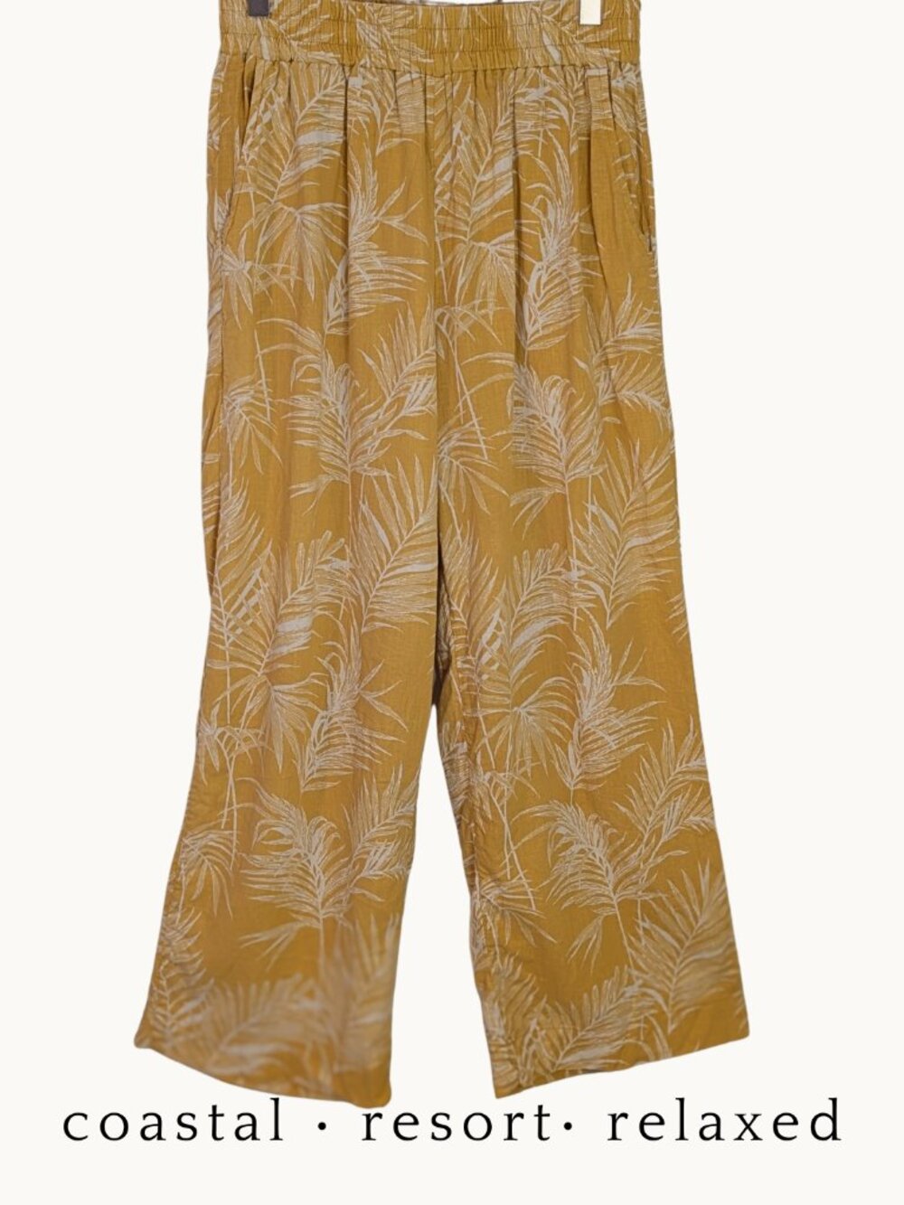 Panama Jack Linen Blend Tropical Palm Print Cropped Wide Leg Pants Coastal M